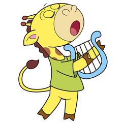 Cartoon Giraffe Playing a Harp