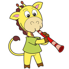 Obraz premium Cartoon Giraffe Playing a Clarinet