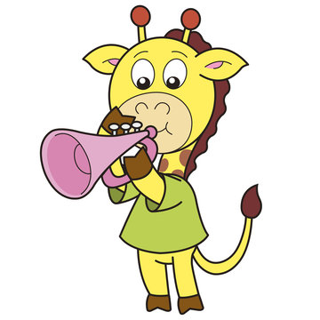 Cartoon Giraffe Playing a Trumpet