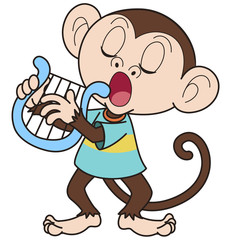 Cartoon Monkey Playing a Harp