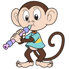 Cartoon Monkey Playing an Oboe