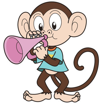 Cartoon Monkey Playing a Trumpet