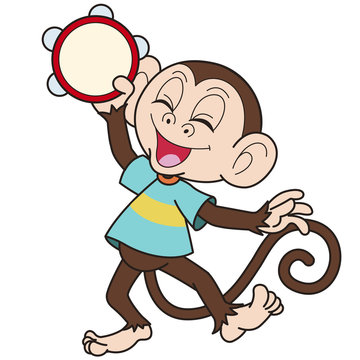 Cartoon Monkey Playing a Tambourine