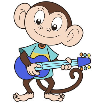 Cartoon Monkey Playing a Guitar