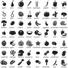 Set of fruits and vegetables vector icons