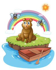 A bear in an island with two bees