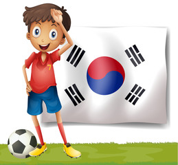 Un drapeau coréen à l& 39 arrière du joueur de football