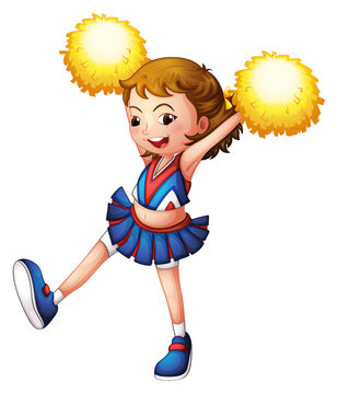 A cheerleader with yellow pompoms