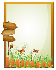 A framed empty signage with wooden arrowboards