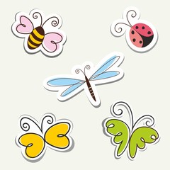Cartoon Insects. Vector label set.