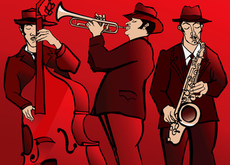 Jazzband met bas saxofoon en trompet