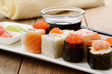 Mixed sushi on a white plate