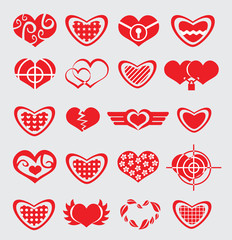 Red hearts. Set of love symbol.