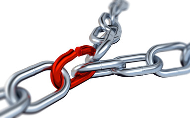 Fototapeta premium Two Blurred Metallic Chains with One Red Link