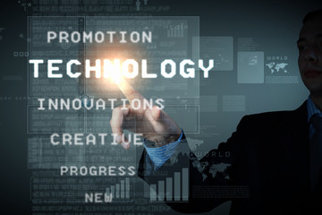 Business man touching display