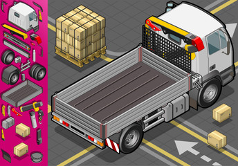 isometric container truck in rear view