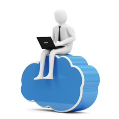 3d Man with Laptop sitting on Cloud Computing Symbol