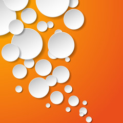 Abstract white paper circles on orange background