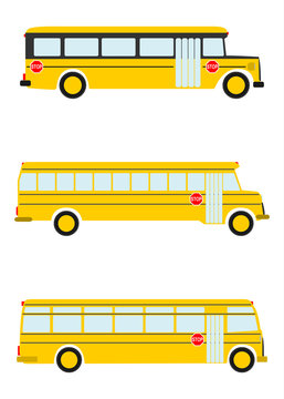 Yellow school bus in retro cartoon style. 