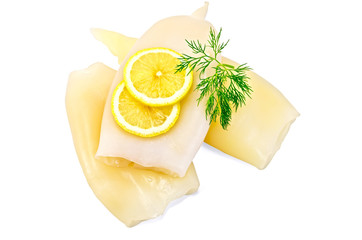 Squid cleaned with dill and lemon