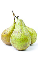 Three pears isolated on white background close up