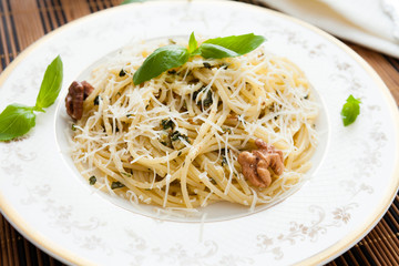 pasta with walnut pesto and parmesan