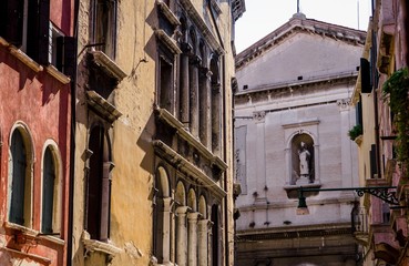 San Silvestro Church at the end of the street in Venice, Italy.