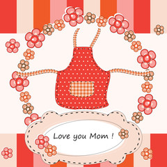 Mothers Day greeting with flowers and apron