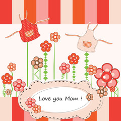 Mothers Day greeting with flowers and apron
