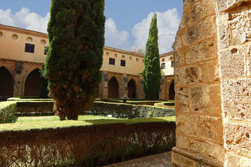 Fototapeta na wymiar Courtyard of the famous Monasterio de Piedra year 1194 in Nuéva