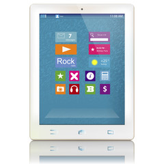 White tablet computer with color icons on display