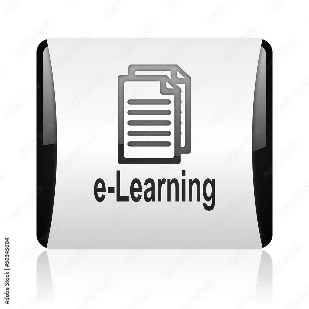 Poster e-learning black and white square web glossy icon
