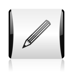 pencil black and white square web glossy icon