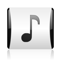 music black and white square web glossy icon