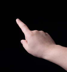 One finger on a black background