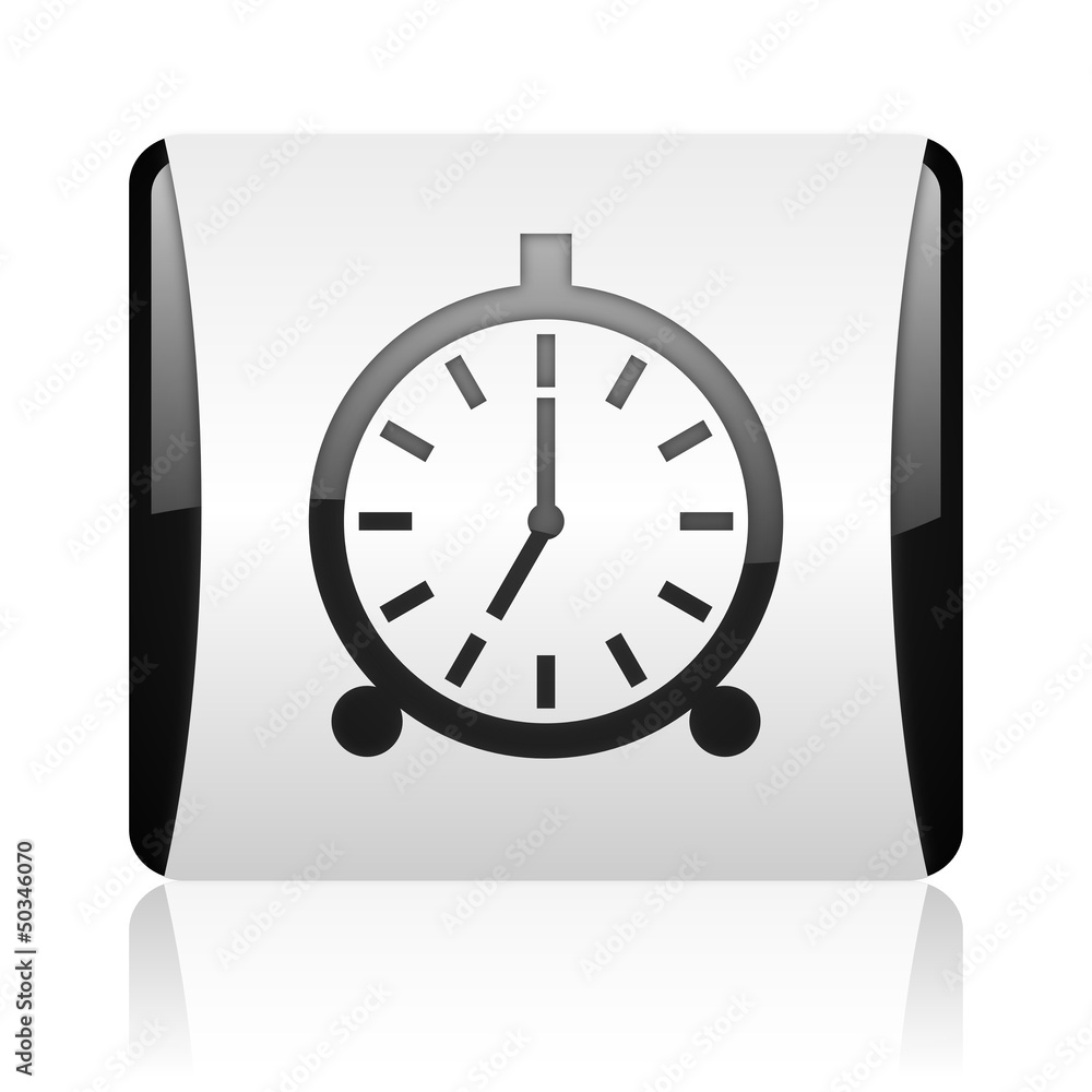 Poster alarm clock black and white square web glossy icon