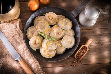 pierogi with meat and buckwheat groats
