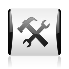 tools black and white square web glossy icon