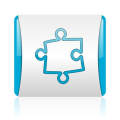 puzzle blue and white square web glossy icon