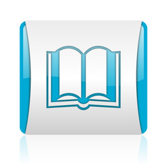 book blue and white square web glossy icon