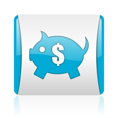 piggy bank blue and white square web glossy icon
