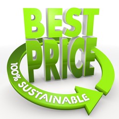 100 percent sustainable best price icon in a white background