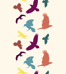 Colourful birds silhouettes vertical seamless pattern