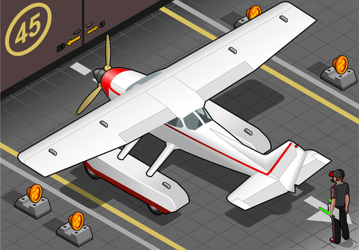 Isometric Landed Seaplane Out of Hangar