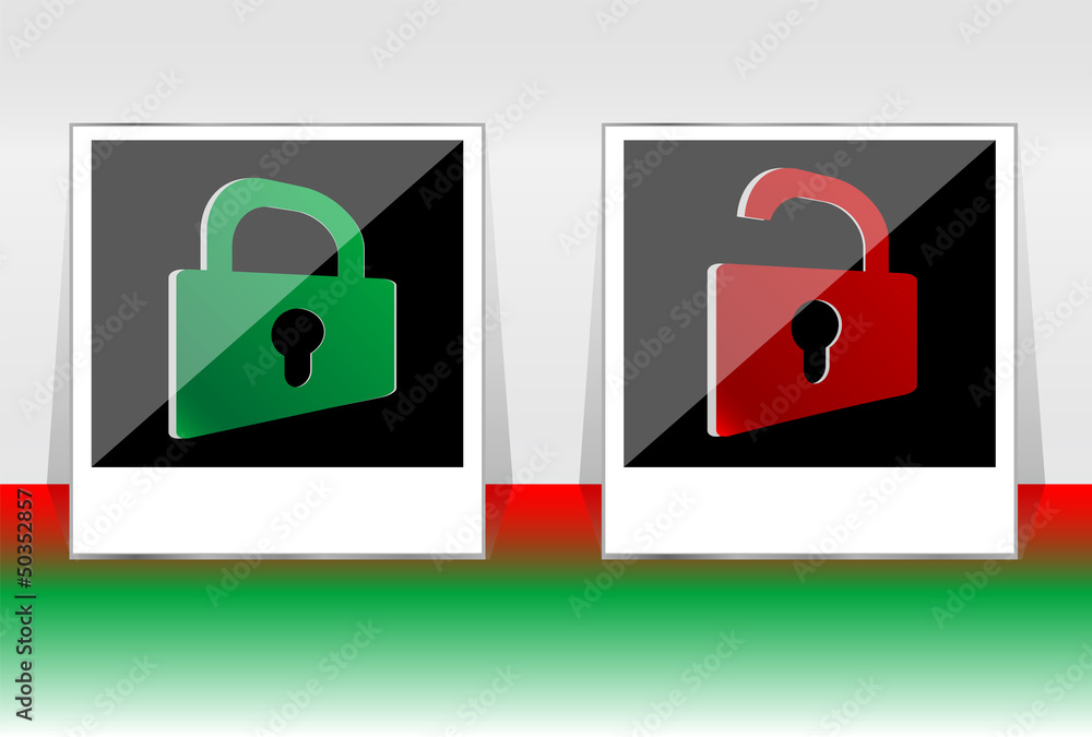 Poster open and closed lock buttons