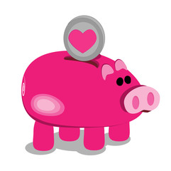 Pink Piggy bank with coin