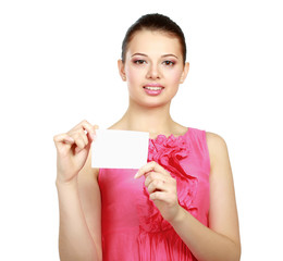 A smiling woman with a blank