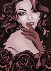 Vintage style young lady with roses