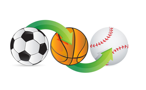sports balls soccer, football, basket and baseball