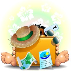Traveler and Suitcase for Summer Holidays-Valigia Vacanze Estate